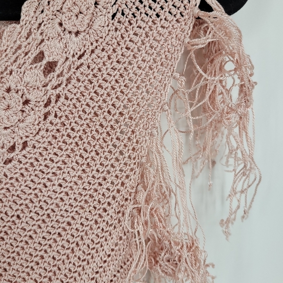 The Limited Womens Vtg y2k Hand Knit Beaded Fringe Crochet V Neck Pink Top SzS🖤 - Picture 13 of 15